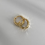 Diamond cut teardrop tapered hoops Huggies earrings alliciante 14k gold